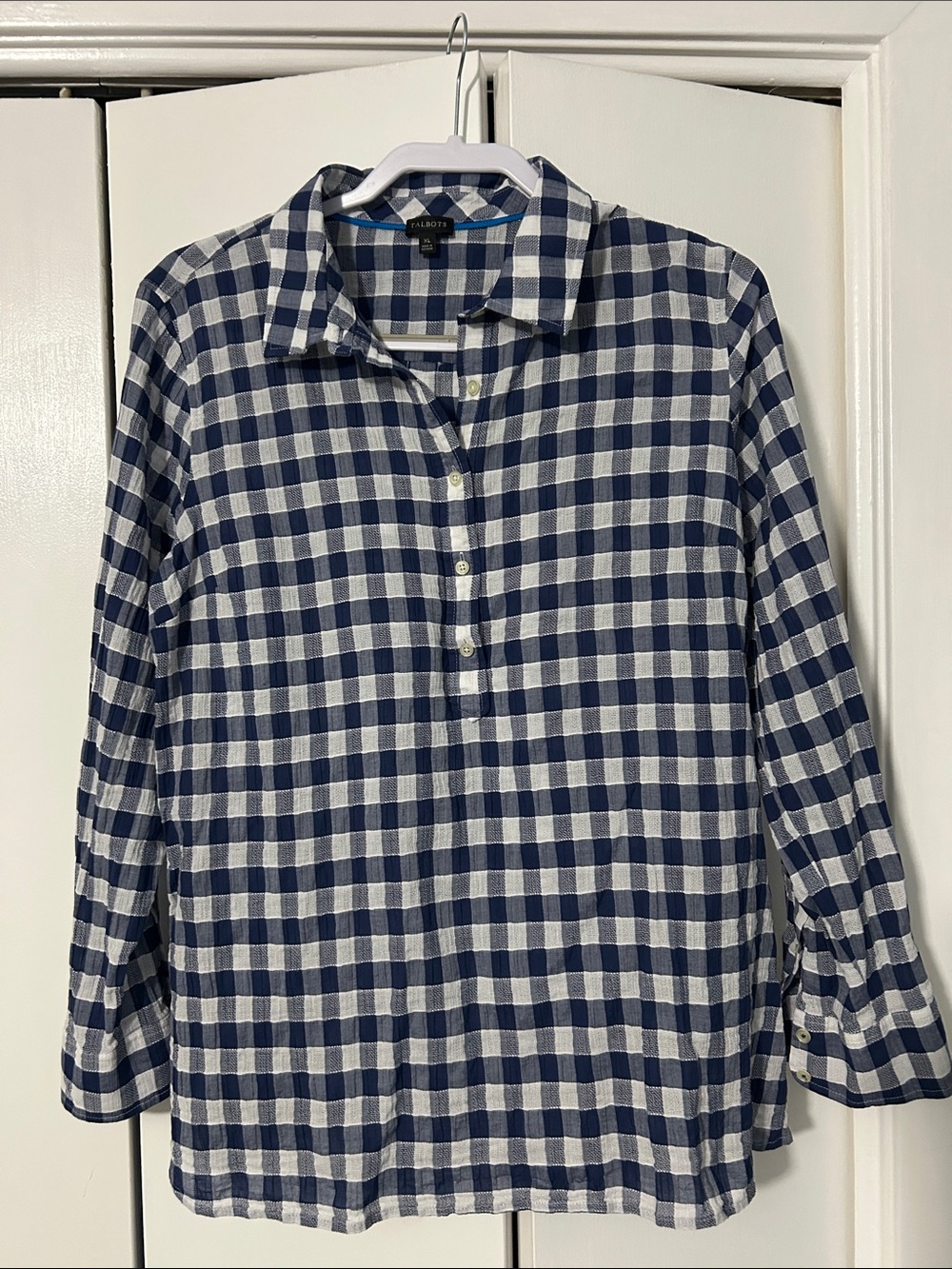 Talbots blue and White Check Plaid tunic